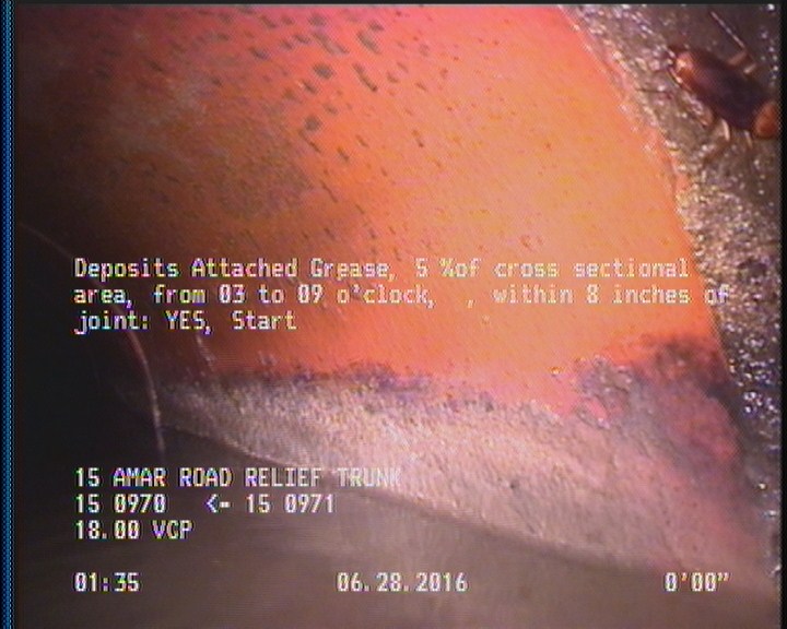 Deposits Attached Grease, 5 %of cross sectional area, from 03 to 09 o'clock, , within 8 inches of joint: YES, Start