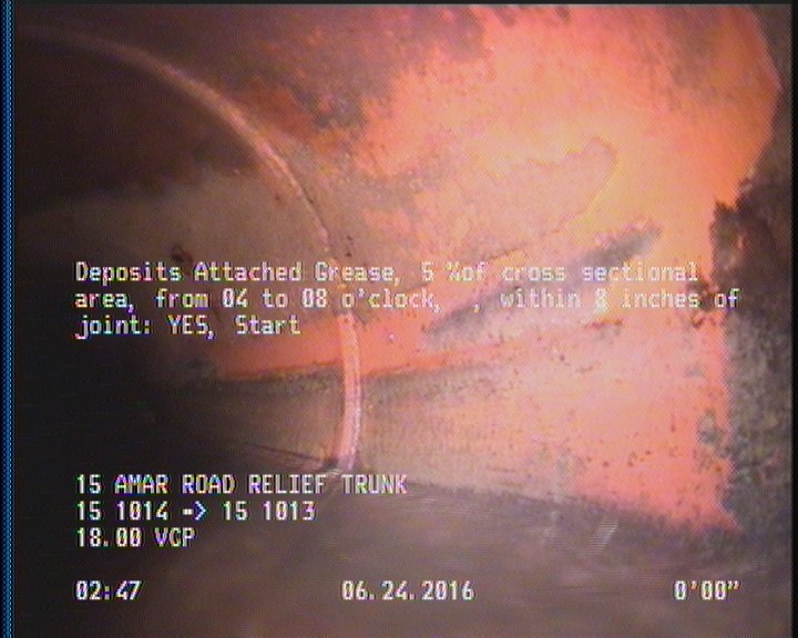 Deposits Attached Grease, 5 %of cross sectional area, from 04 to 08 o'clock, , within 8 inches of joint: YES, Start