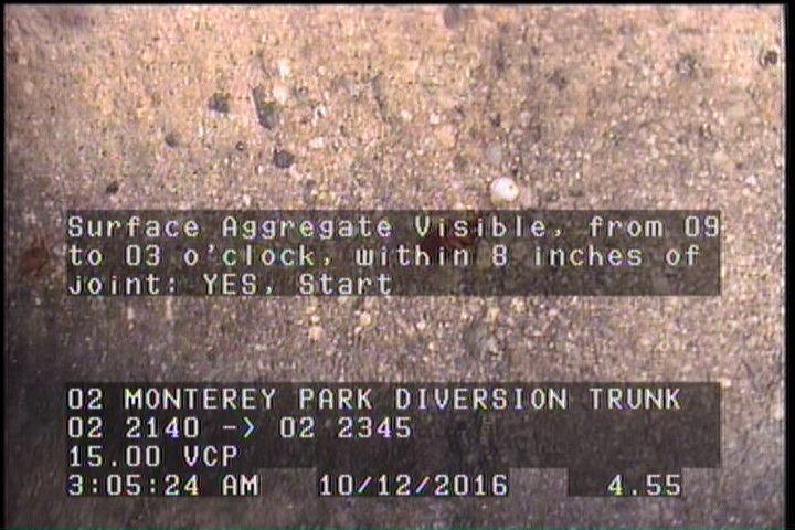 Surface Aggregate Visible, from 09 to 03 o'clock, within 8 inches of joint: YES, Start