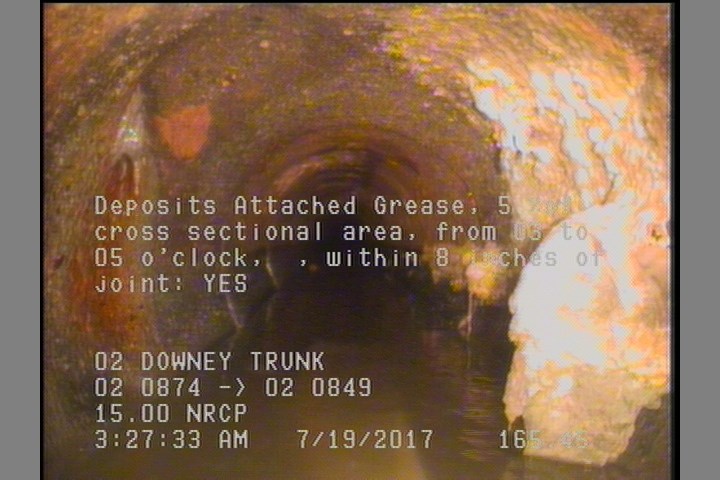 Deposits Attached Grease, 5 %of cross sectional area, from 03 to 05 o'clock, , within 8 inches of joint: YES