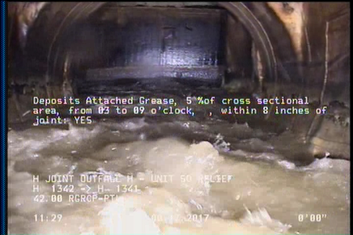 Deposits Attached Grease, 5 %of cross sectional area, from 03 to 09 o'clock, , within 8 inches of joint: YES