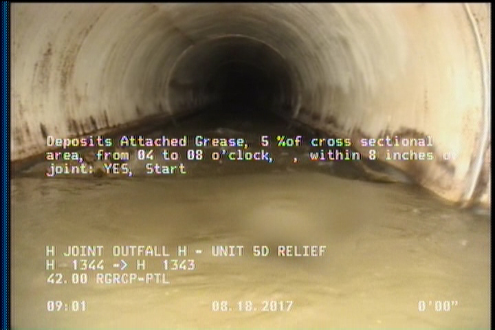 Deposits Attached Grease, 5 %of cross sectional area, from 04 to 08 o'clock, , within 8 inches of joint: YES, Start