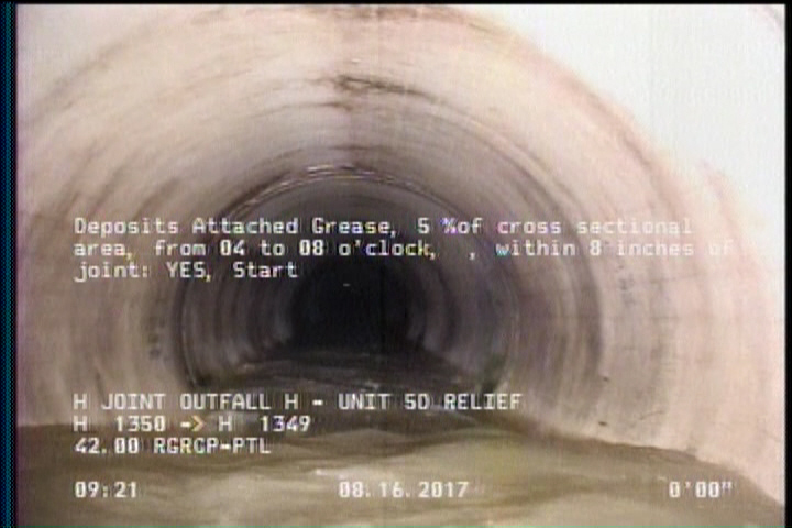 Deposits Attached Grease, 5 %of cross sectional area, from 04 to 08 o'clock, , within 8 inches of joint: YES, Start