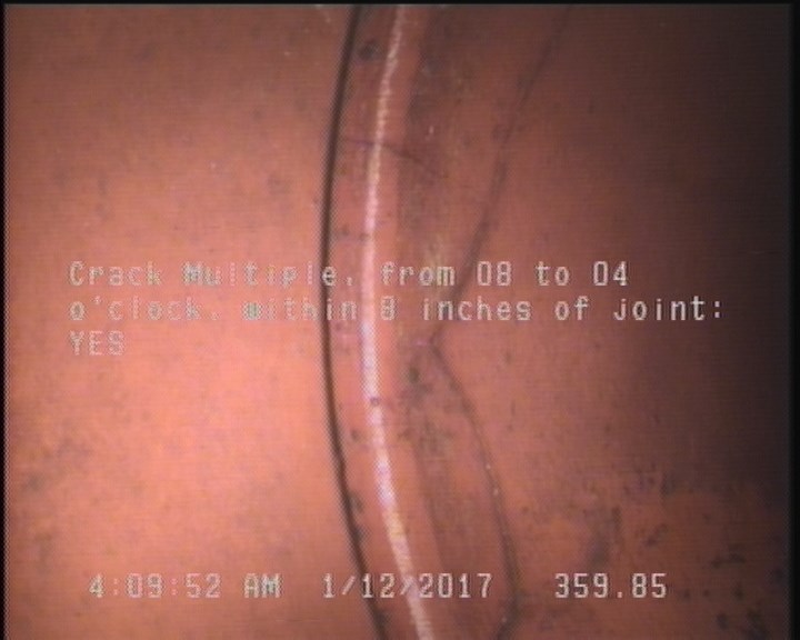 Crack Multiple, from 08 to 04 o'clock, within 8 inches of joint: YES