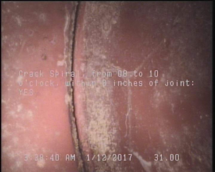 Crack Spiral, from 08 to 10 o'clock, within 8 inches of joint: YES