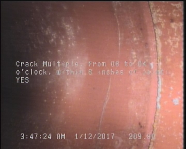 Crack Multiple, from 08 to 04 o'clock, within 8 inches of joint: YES