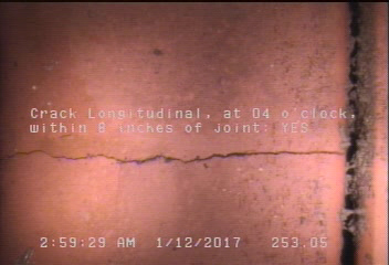 Crack Longitudinal, at 04 o'clock, within 8 inches of joint: YES
