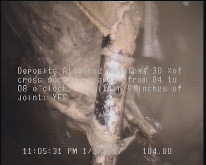 Deposits Attached Ragging, 30 %of cross sectional area, from 04 to 08 o'clock, , within 8 inches of joint: YES