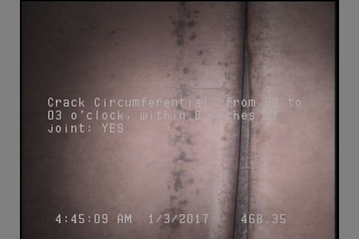 Crack Circumferential, from 02 to 03 o'clock, within 8 inches of joint: YES