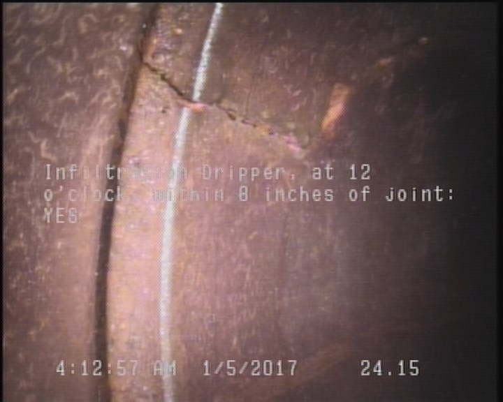 Infiltration Dripper, at 12 o'clock, within 8 inches of joint: YES
