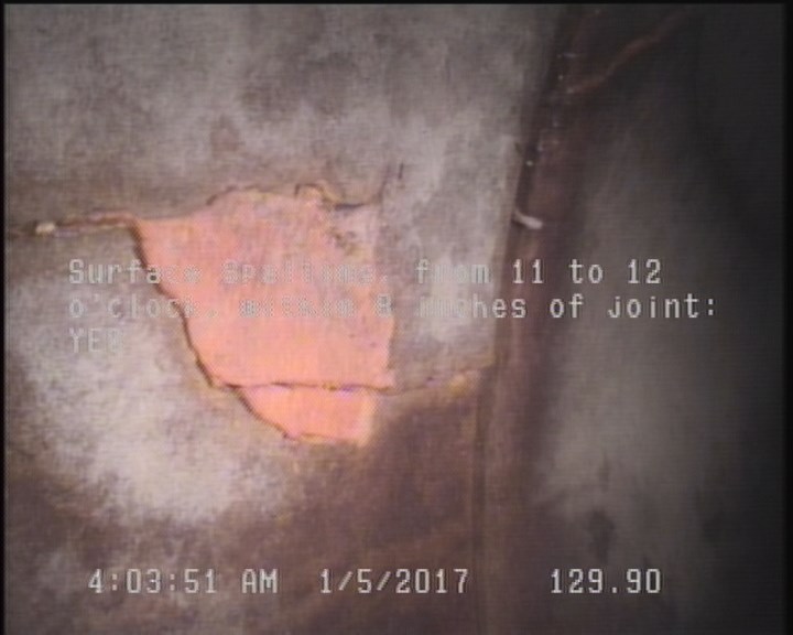 Surface Spalling, from 11 to 12 o'clock, within 8 inches of joint: YES