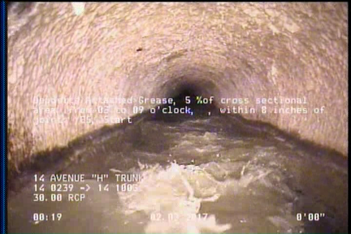 Deposits Attached Grease, 5 %of cross sectional area, from 03 to 09 o'clock, , within 8 inches of joint: YES, Start