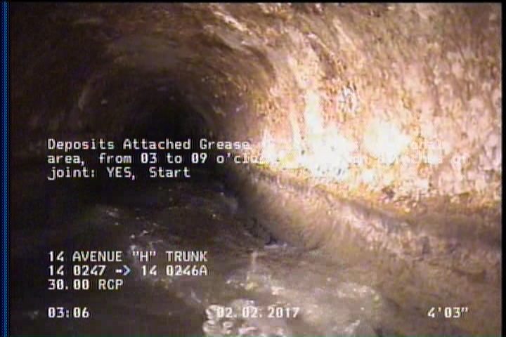 Deposits Attached Grease, 5 %of cross sectional area, from 03 to 09 o'clock, , within 8 inches of joint: YES, Start