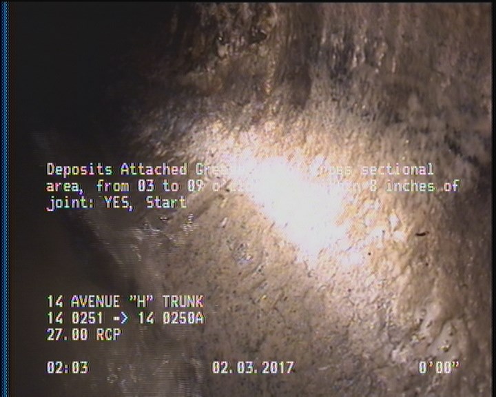 Deposits Attached Grease, 5 %of cross sectional area, from 03 to 09 o'clock, , within 8 inches of joint: YES, Start