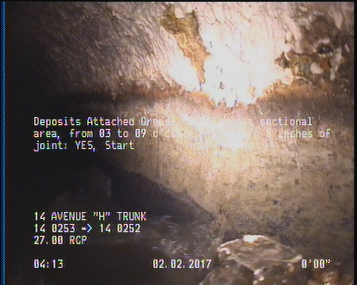 Deposits Attached Grease, 5 %of cross sectional area, from 03 to 09 o'clock, , within 8 inches of joint: YES, Start