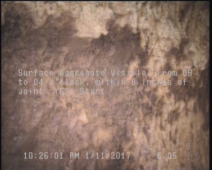 Surface Aggregate Visible, from 08 to 04 o'clock, within 8 inches of joint: YES, Start
