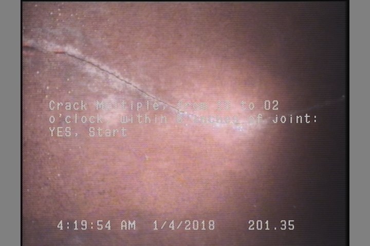 Crack Spiral, from 10 to 02 o'clock, within 8 inches of joint: YES, Start