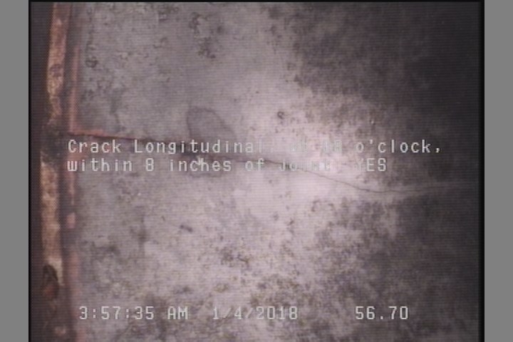 Crack Longitudinal, at 08 o'clock, within 8 inches of joint: YES