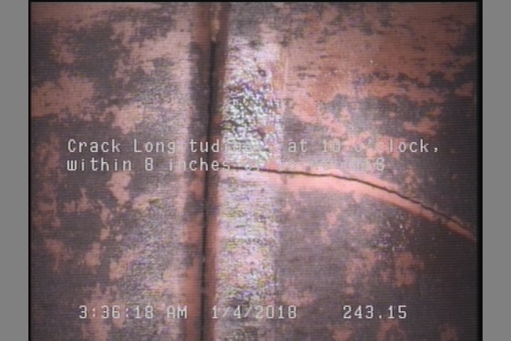Crack Longitudinal, at 10 o'clock, within 8 inches of joint: YES