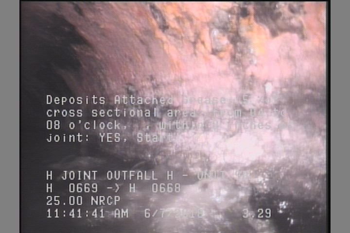 Deposits Attached Grease, 5 %of cross sectional area, from 04 to 08 o'clock, , within 8 inches of joint: YES, Start