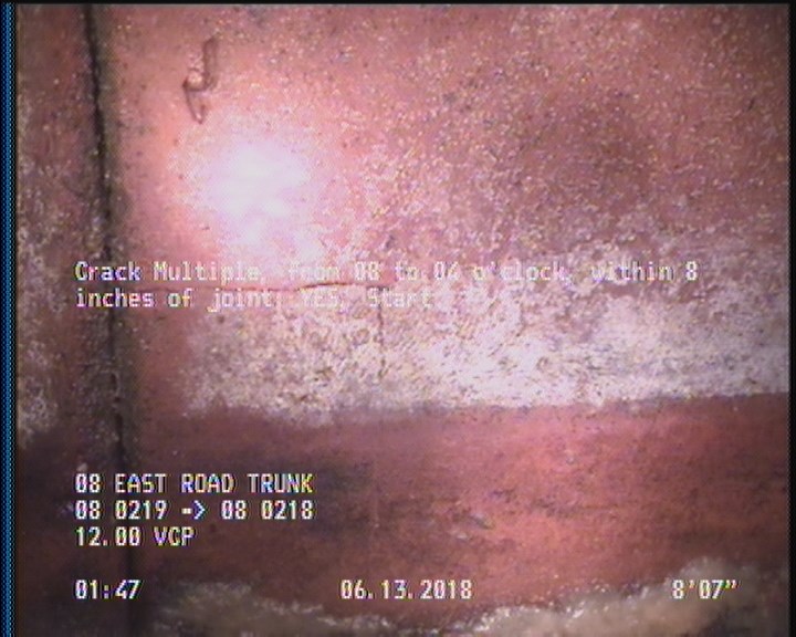 Crack Multiple, from 08 to 04 o'clock, within 8 inches of joint: YES, Start