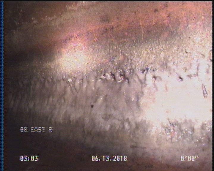 Deposits Attached Grease, 5 %of cross sectional area, from 04 to 08 o'clock, , within 8 inches of joint: YES, Start