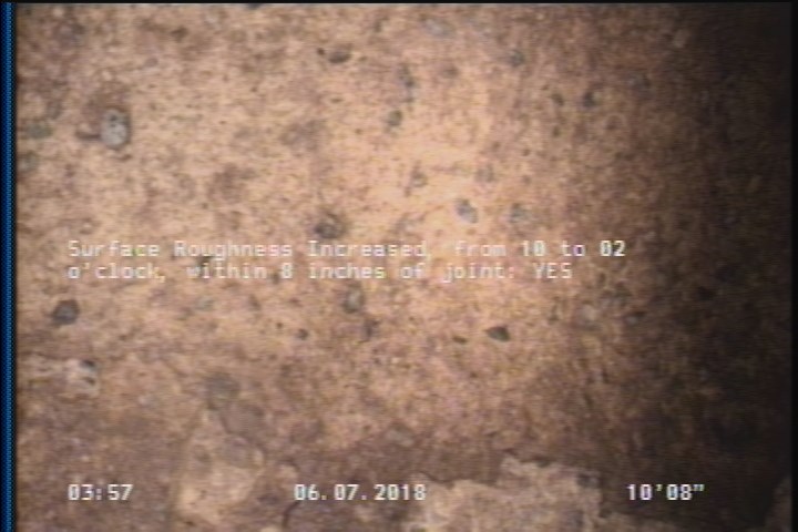Surface Roughness Increased, from 10 to 02 o'clock, within 8 inches of joint: YES