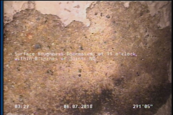 Surface Roughness Increased, at 11 o'clock, within 8 inches of joint: NO