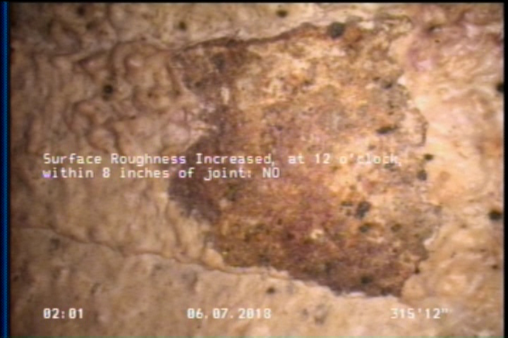 Surface Roughness Increased, at 12 o'clock, within 8 inches of joint: NO