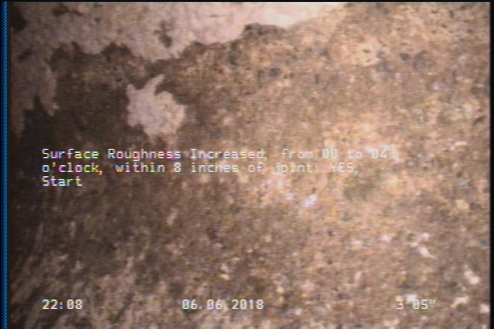 Surface Roughness Increased, from 08 to 04 o'clock, within 8 inches of joint: YES, Start