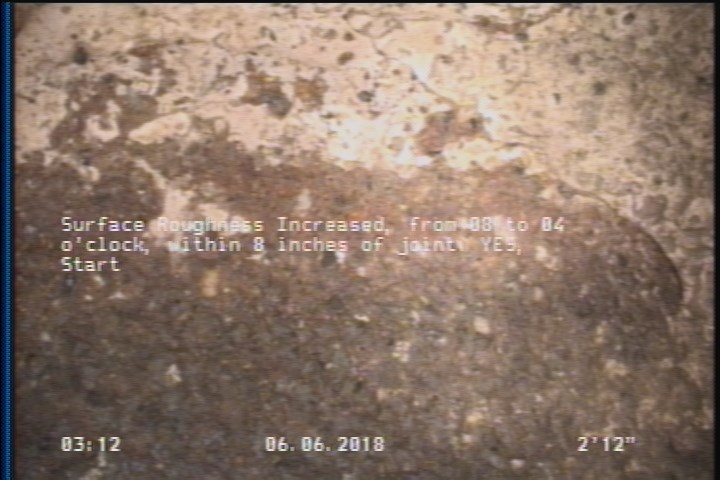 Surface Roughness Increased, from 08 to 04 o'clock, within 8 inches of joint: YES, Start