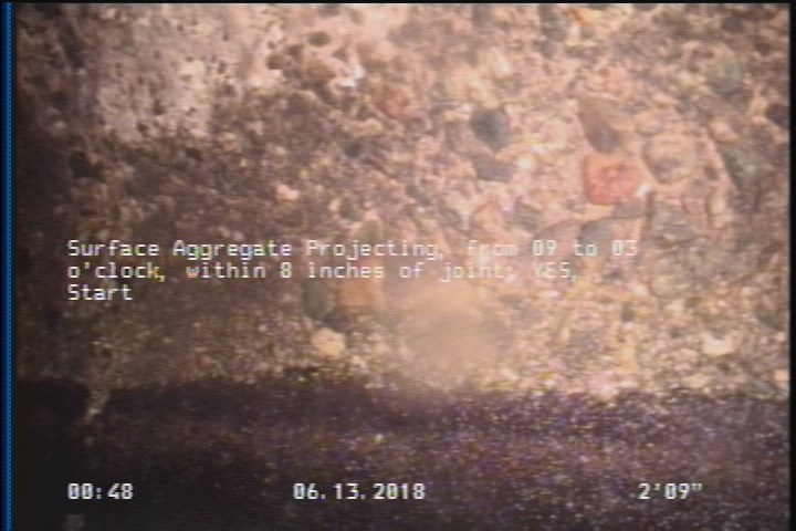 Surface Aggregate Projecting, from 09 to 03 o'clock, within 8 inches of joint: YES, Start