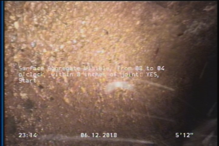 Surface Aggregate Visible, from 08 to 04 o'clock, within 8 inches of joint: YES, Start
