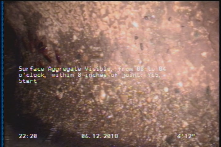 Surface Aggregate Visible, from 08 to 04 o'clock, within 8 inches of joint: YES, Start