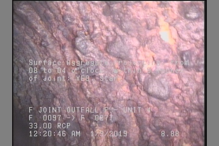 Surface Aggregate Projecting, from 08 to 04 o'clock, within 8 inches of joint: YES, Start