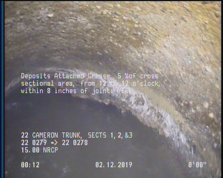 Deposits Attached Grease, 5 %of cross sectional area, from 12 to 12 o'clock, , within 8 inches of joint: YES