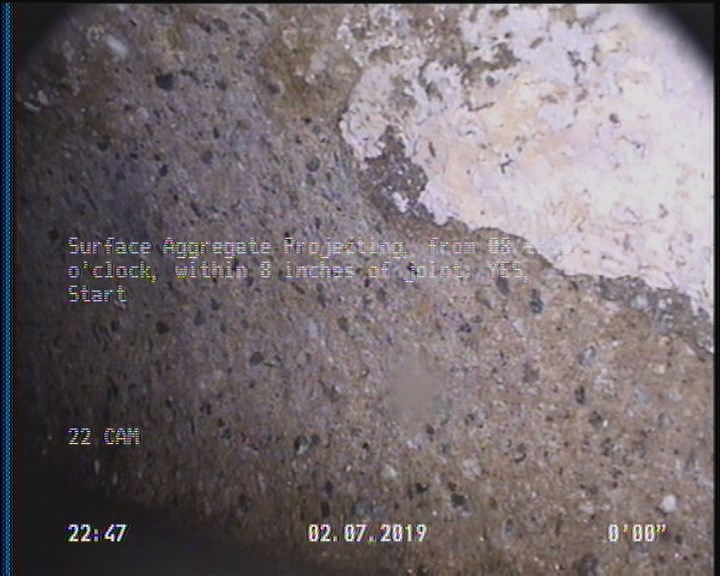 Surface Aggregate Projecting, from 08 to 04 o'clock, within 8 inches of joint: YES, Start