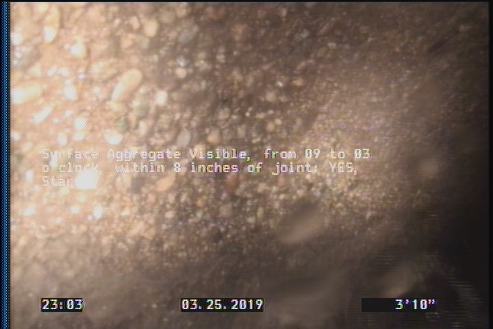 Surface Aggregate Visible, from 09 to 03 o'clock, within 8 inches of joint: YES, Start