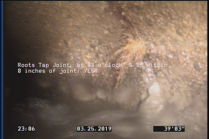 Roots Tap Joint, at 03 o'clock, 5 %, within 8 inches of joint: YESR