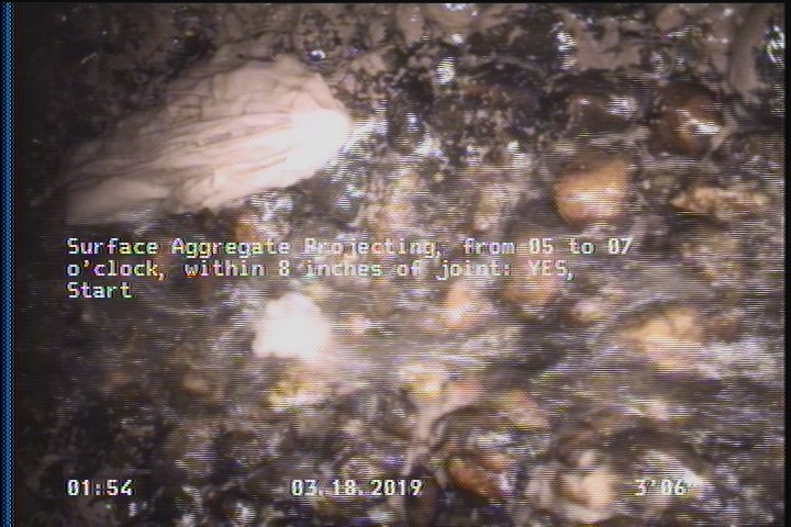 Surface Aggregate Projecting, from 05 to 07 o'clock, within 8 inches of joint: YES, Start