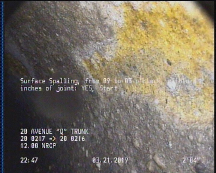 Surface Spalling, from 09 to 03 o'clock, within 8 inches of joint: YES, Start