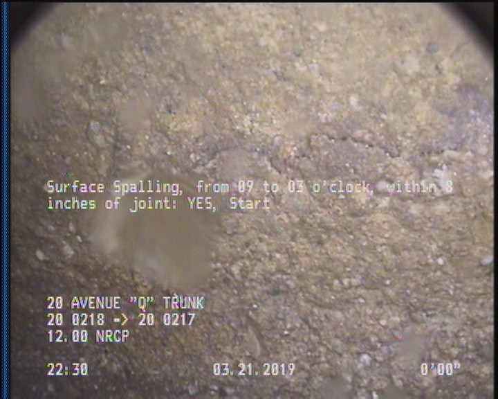Surface Spalling, from 09 to 03 o'clock, within 8 inches of joint: YES, Start