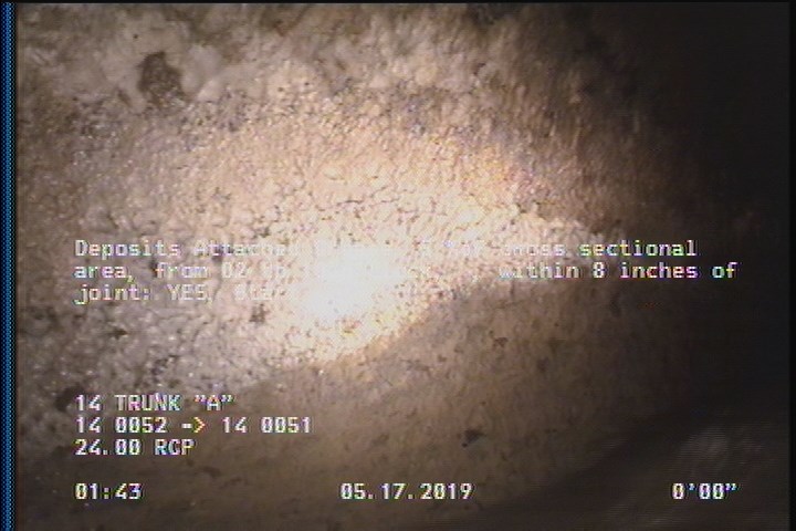 Deposits Attached Grease, 5 %of cross sectional area, from 02 to 10 o'clock, , within 8 inches of joint: YES, Start