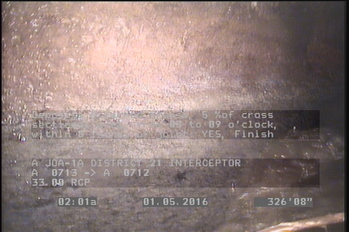 Deposits Attached Grease, 5 %of cross sectional area, from 03 to 09 o'clock, , within 8 inches of joint: YES, Finish