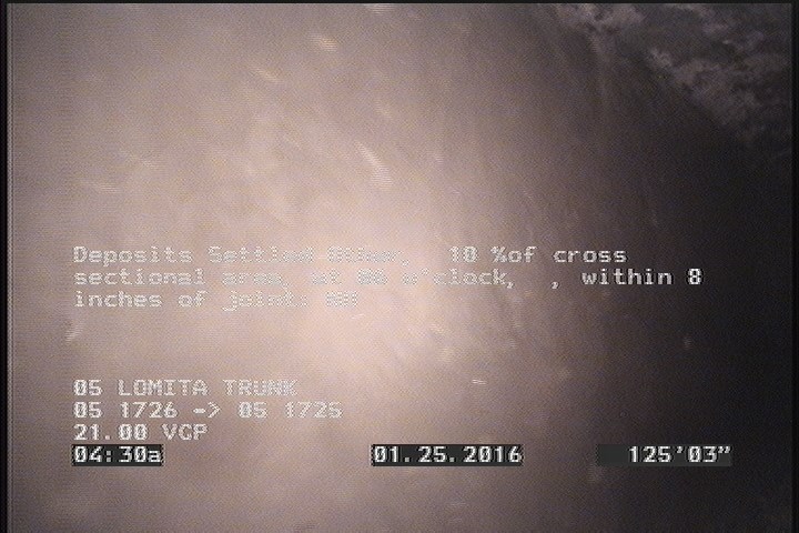 Deposits Settled Other, 10 %of cross sectional area, at 06 o'clock, , within 8 inches of joint: NO