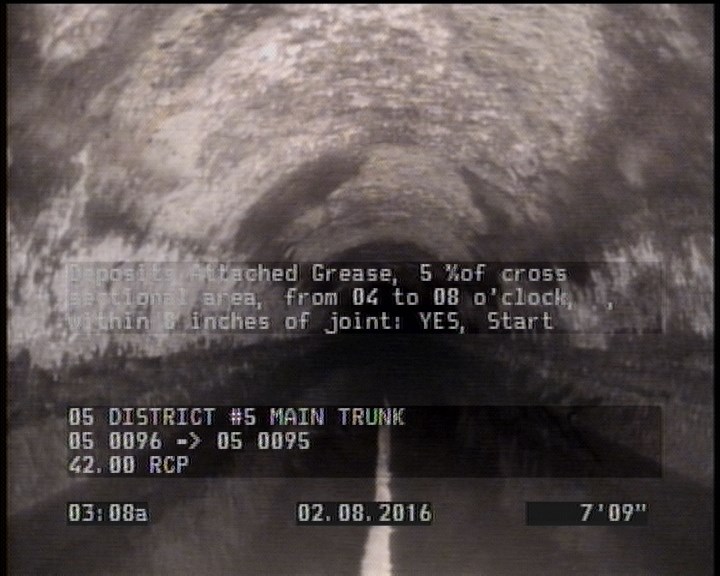 Deposits Attached Grease, 5 %of cross sectional area, from 04 to 08 o'clock, , within 8 inches of joint: YES, Start