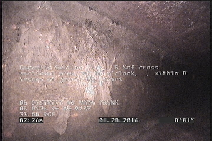 Deposits Settled Fine, 5 %of cross sectional area, at 06 o'clock, , within 8 inches of joint: NO, Start