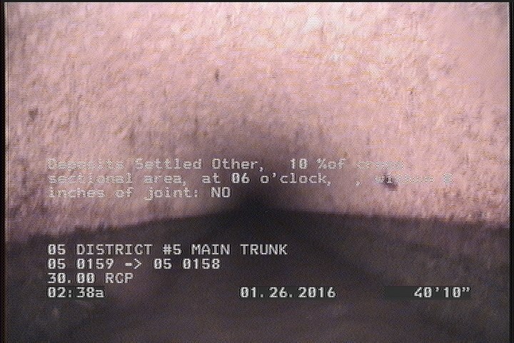 Deposits Settled Other, 10 %of cross sectional area, at 06 o'clock, , within 8 inches of joint: NO