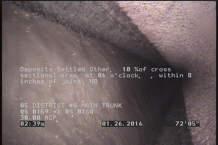 Deposits Settled Other, 10 %of cross sectional area, at 06 o'clock, , within 8 inches of joint: NO