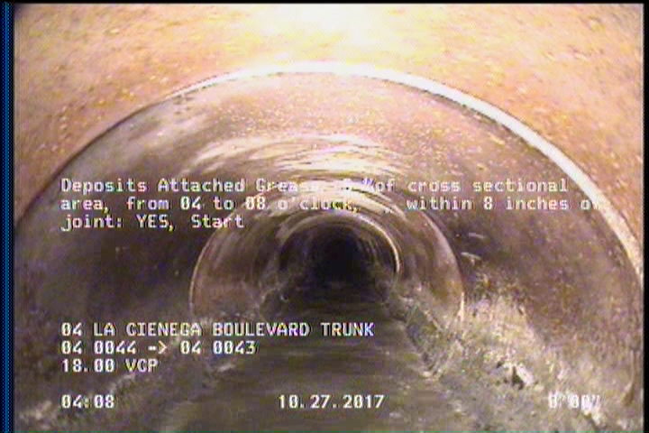Deposits Attached Grease, 5 %of cross sectional area, from 04 to 08 o'clock, , within 8 inches of joint: YES, Start
